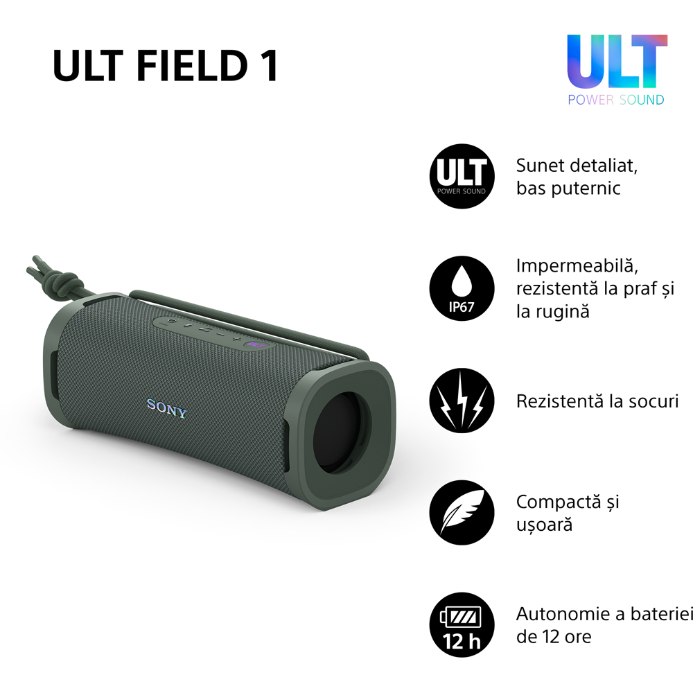 Boxa portabila SONY ULT FIELD 1 SRS-ULT10H, Bluetooth, IP67, Forest Gray