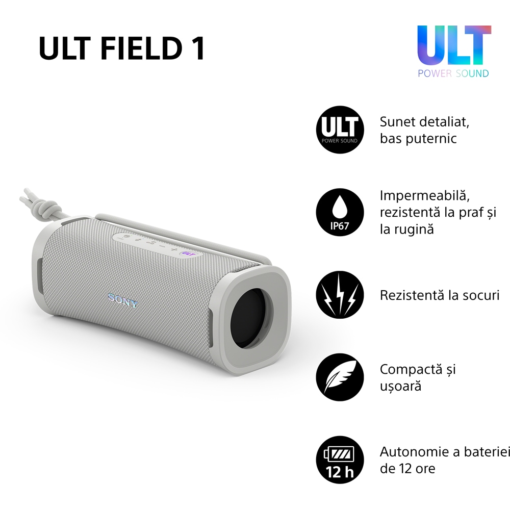 Boxa portabila SONY ULT FIELD 1 SRS-ULT10H, Bluetooth, IP67, White