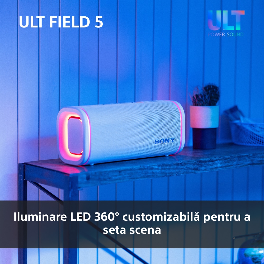 Boxa portabila SONY ULT FIELD 5 SRS-ULT50W, Bluetooth, IP67, alb