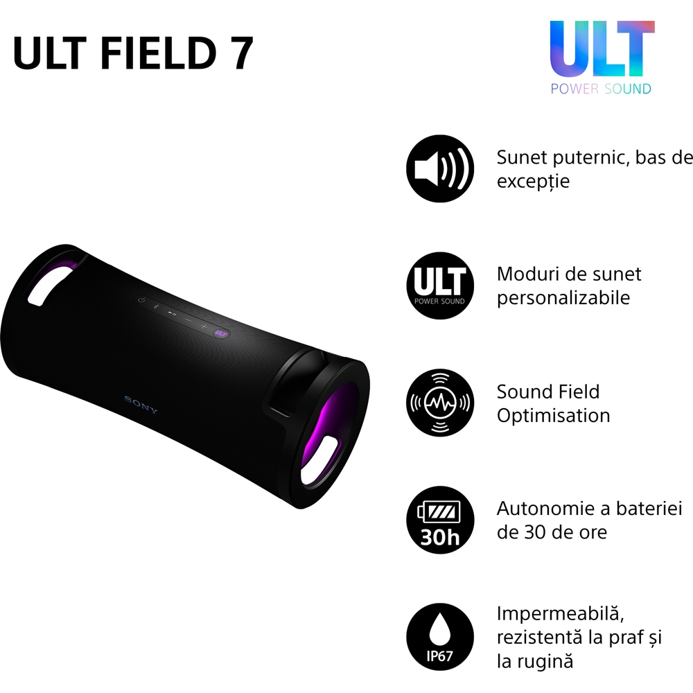 Boxa portabila SONY ULT FIELD 7 SRS-ULT70B, Bluetooth, IP67, Black