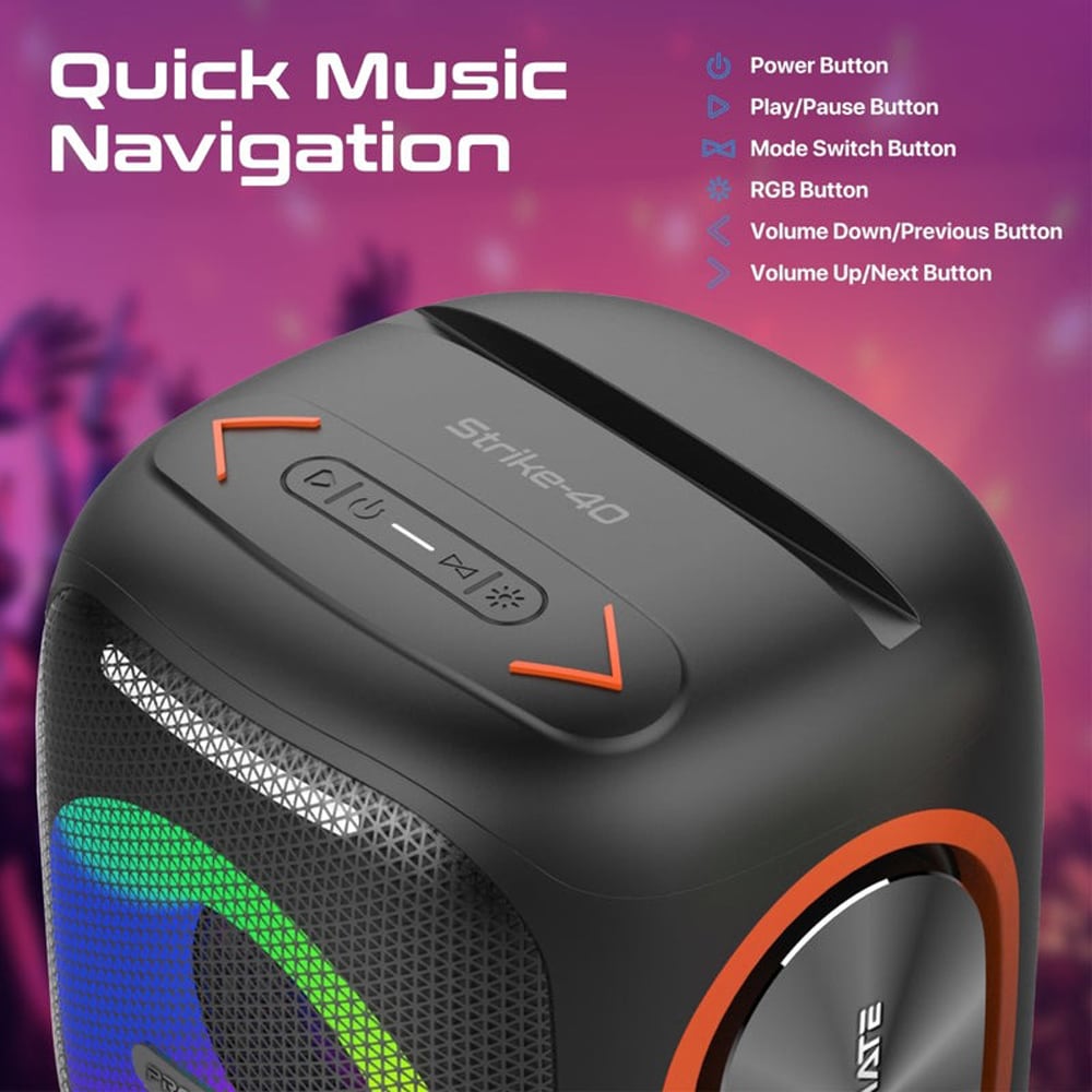 Boxa portabila PROMATE Strike-40, 40W, Bluetooth, negru