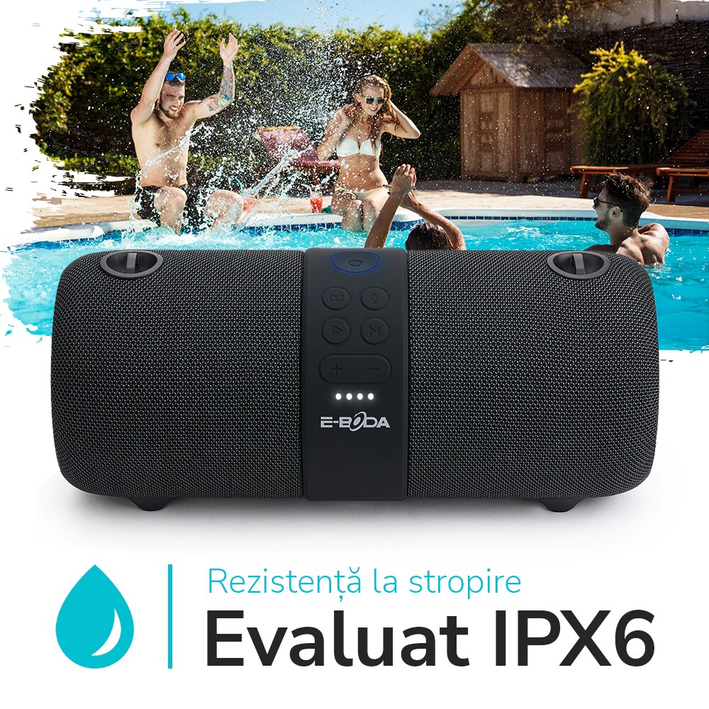Boxa portabila E-BODA The Vibe 310, Bluetooth, USB, Jack 3.5mm, Radio FM, negru