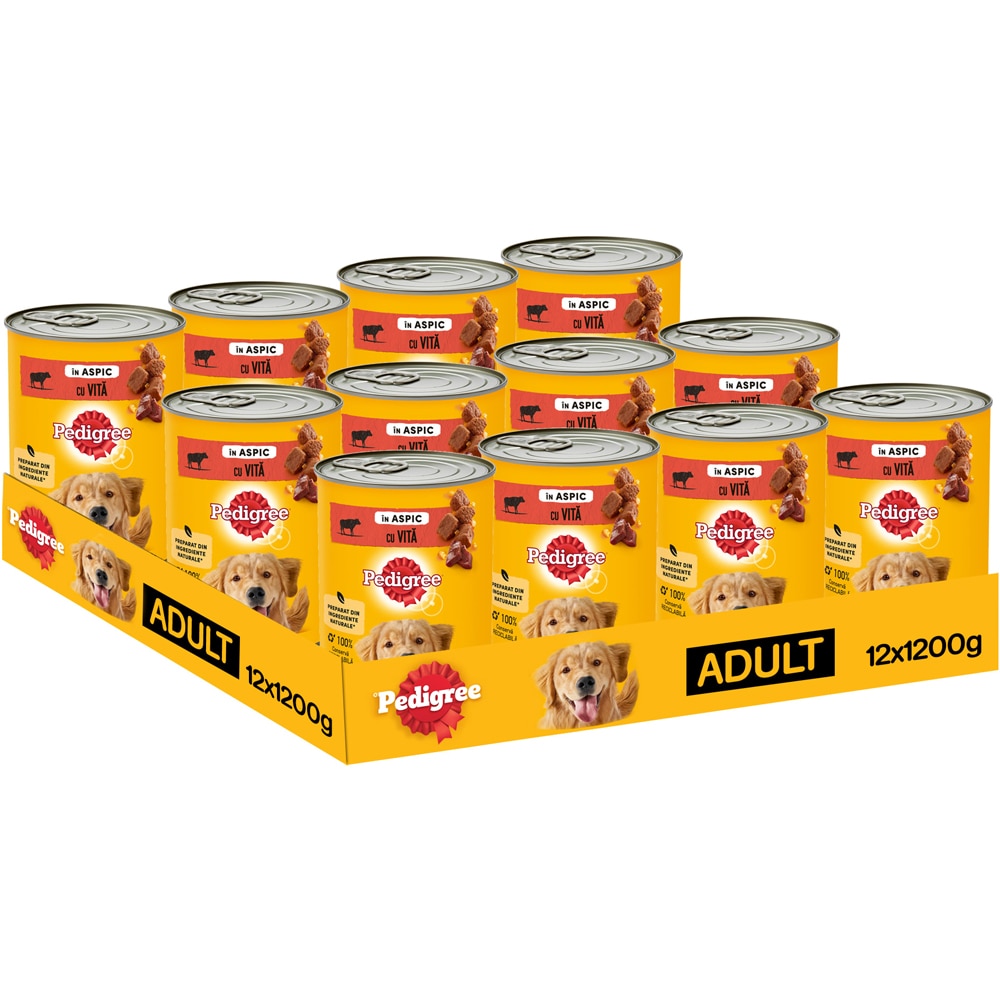Hrana umeda pentru caini PEDIGREE, Adult, Vita in aspic, 12 x 1200g