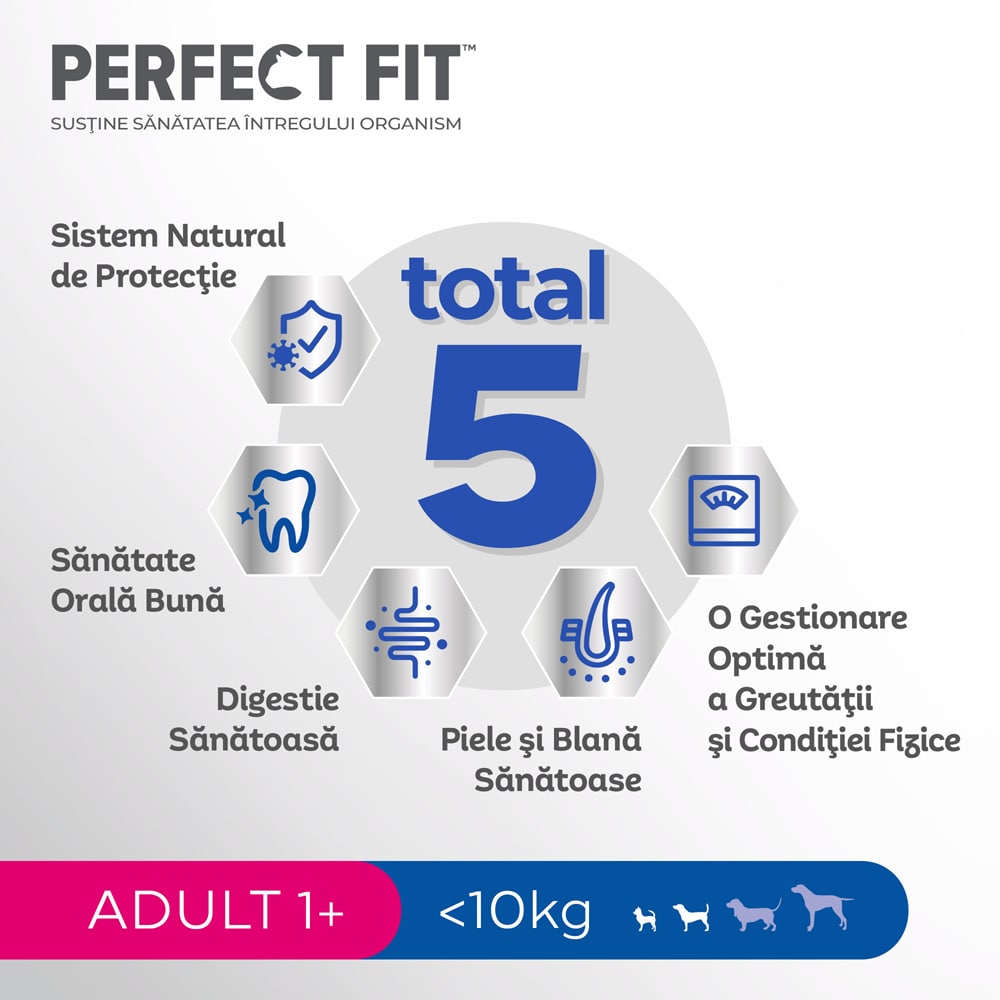 Hrana uscata pentru caini PERFECT FIT Adult 1+, Talie mica, Pui, 6 kg