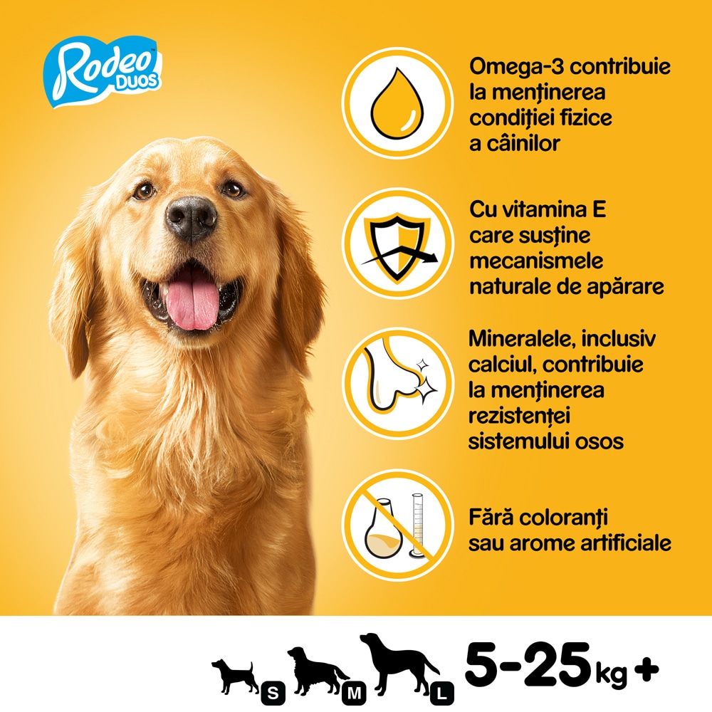 Recompensa pentru caini PEDIGREE Rodeo Duos, Pui si sunca, 10 x 123g