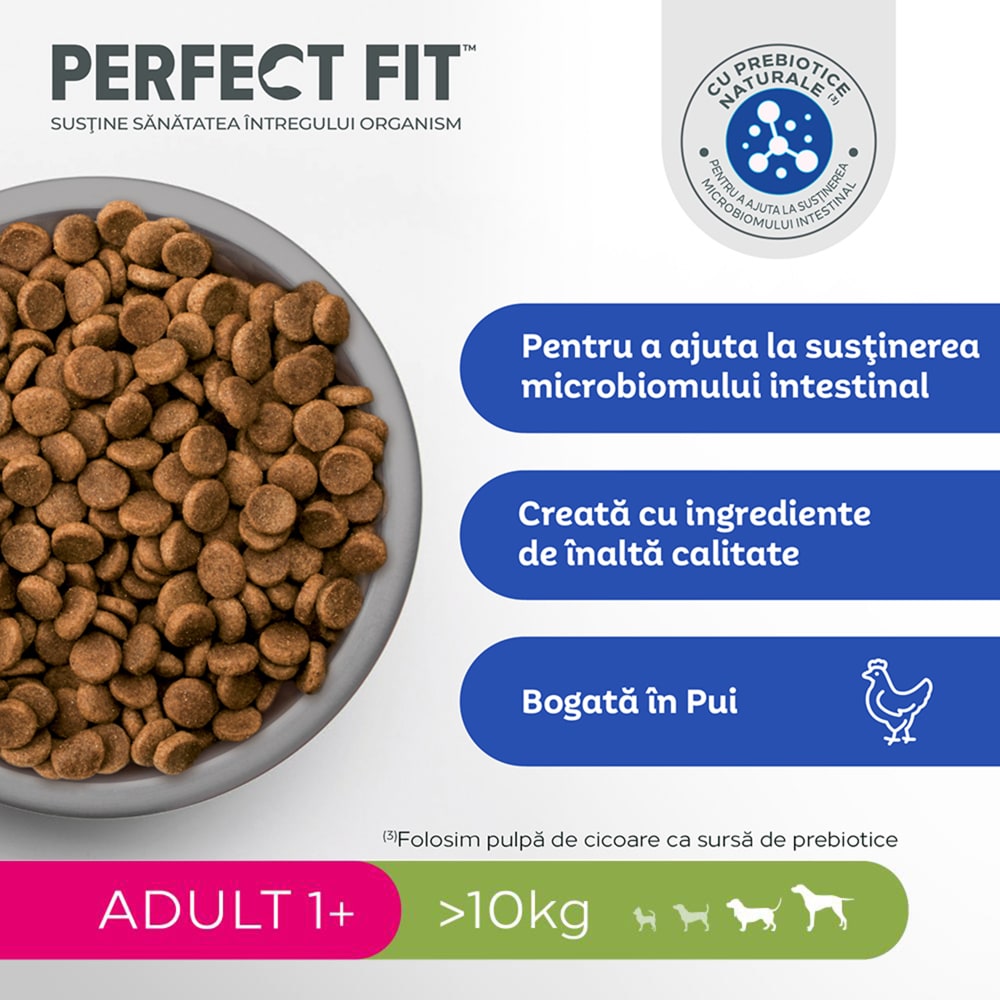 Hrana uscata pentru caini PERFECT FIT Adult 1+, Talie medie si mare, Pui, 6 kg