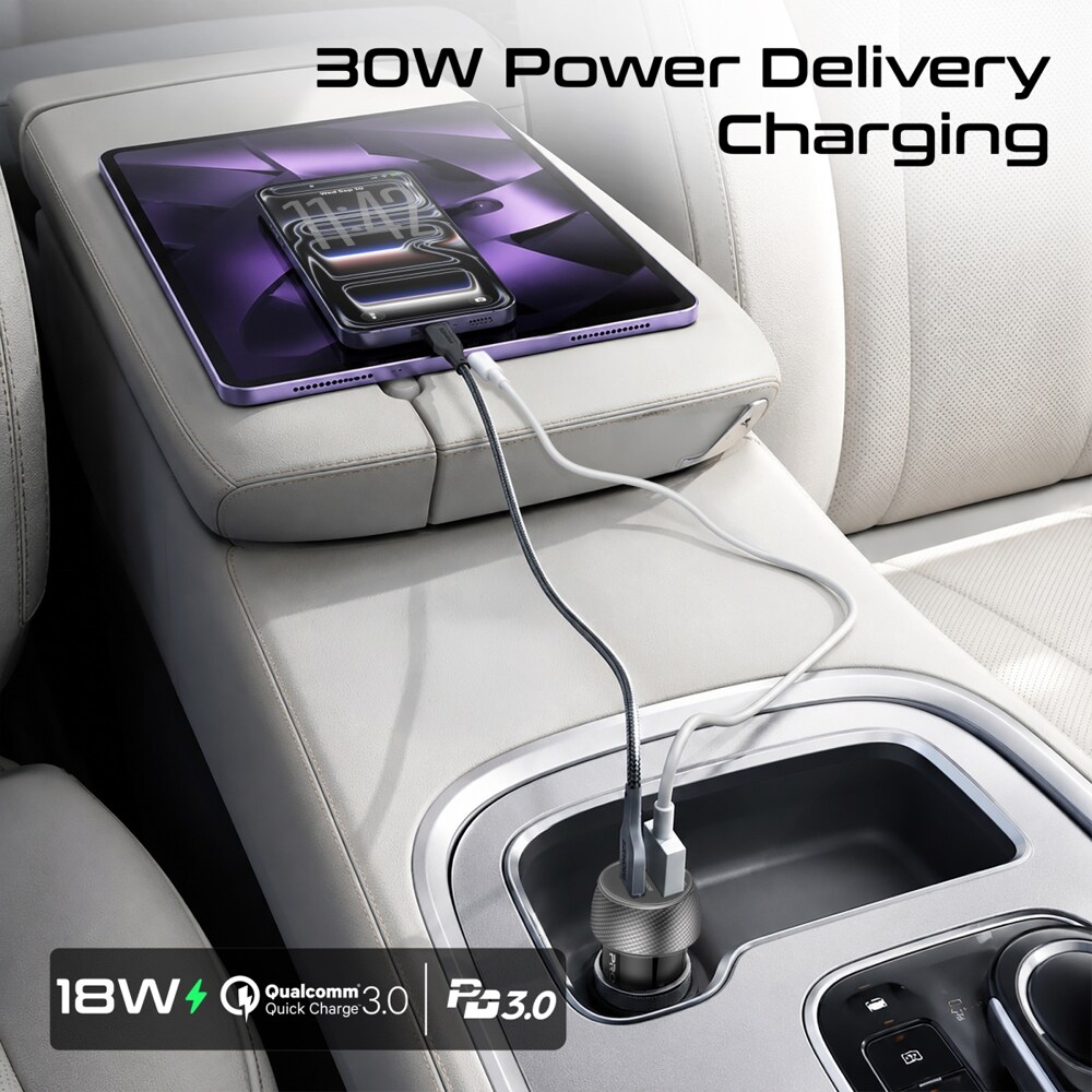 Incarcator auto PROMATE Drivegear-PD48-CC, 1x USB-C, 1x USB-A, negru
