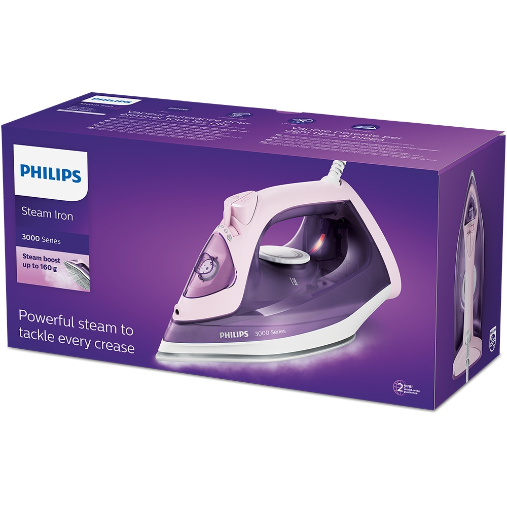 Fier de calcat PHILIPS DST3020/30, 2200W, 160g/min, 300ml, talpa ceramica, mov-roz