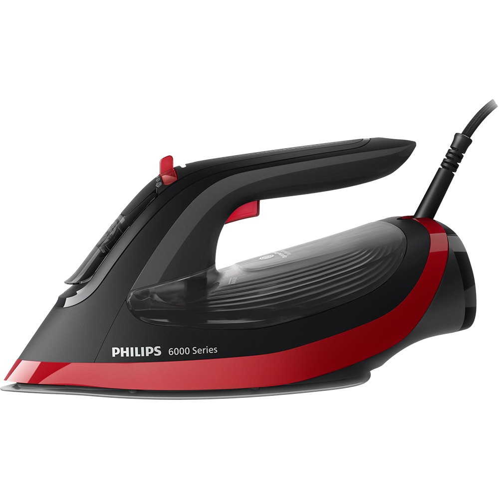 Fier de calcat PHILIPS Seria 6000 DST6130/40, 2800W, 220g/min, 220ml, talpa SteamGlide Plus, negru-rosu