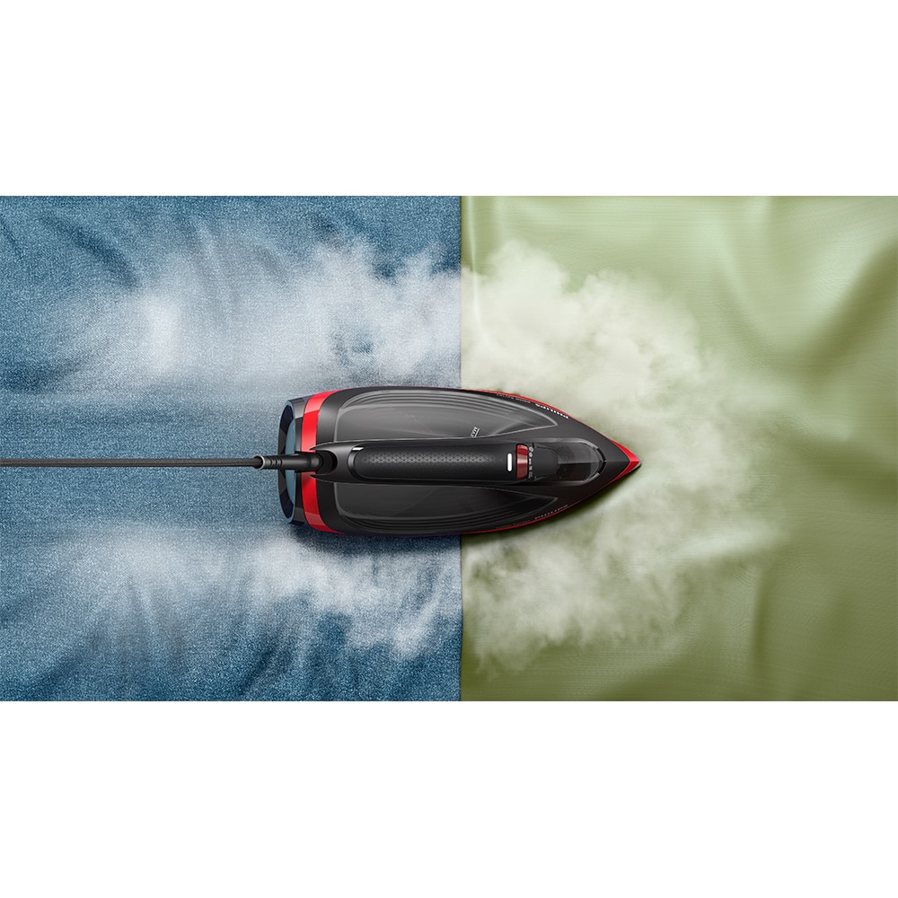 Fier de calcat PHILIPS Seria 6000 DST6130/40, 2800W, 220g/min, 220ml, talpa SteamGlide Plus, negru-rosu
