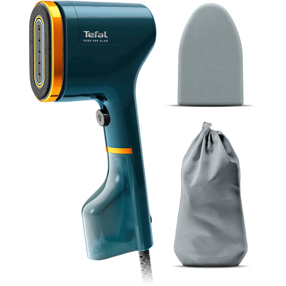 Aparat de calcat vertical TEFAL Pure Pop Glam DT2050F0, 1300W, 20g/min, 120ml, talpa ceramica, albastru-portocaliu