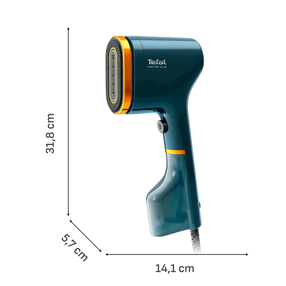 Aparat de calcat vertical TEFAL Pure Pop Glam DT2050F0, 1300W, 20g/min, 120ml, talpa ceramica, albastru-portocaliu