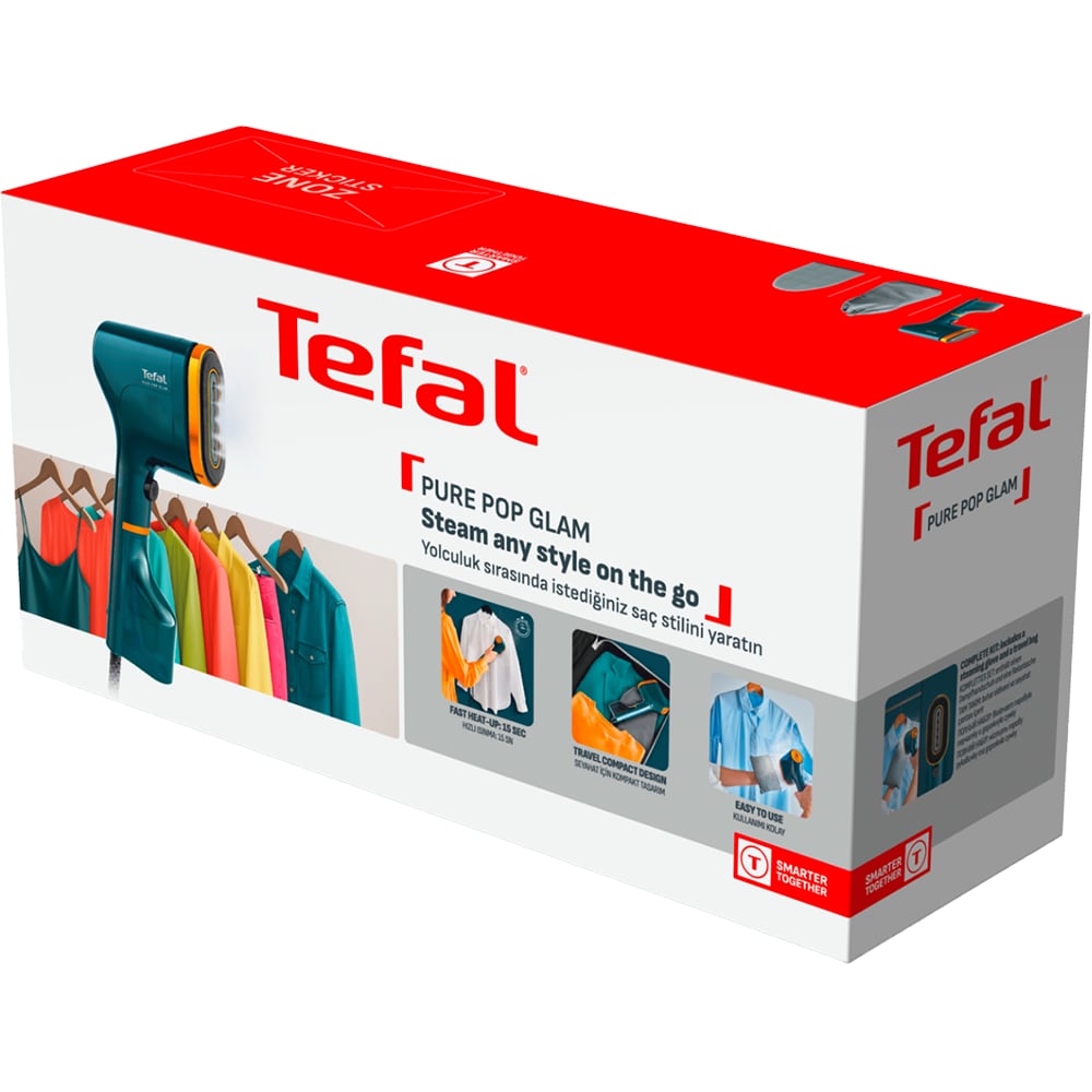 Aparat de calcat vertical TEFAL Pure Pop Glam DT2050F0, 1300W, 20g/min, 120ml, talpa ceramica, albastru-portocaliu