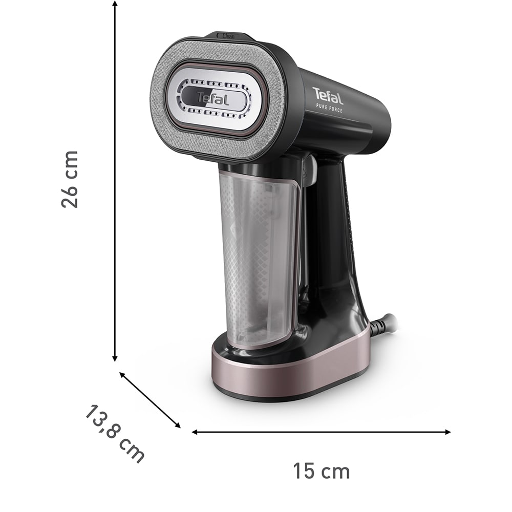 Aparat de calcat vertical TEFAL Pure Force DT8765E0, 1800W, 90g/min, 70ml, talpa ceramica, roz-gri