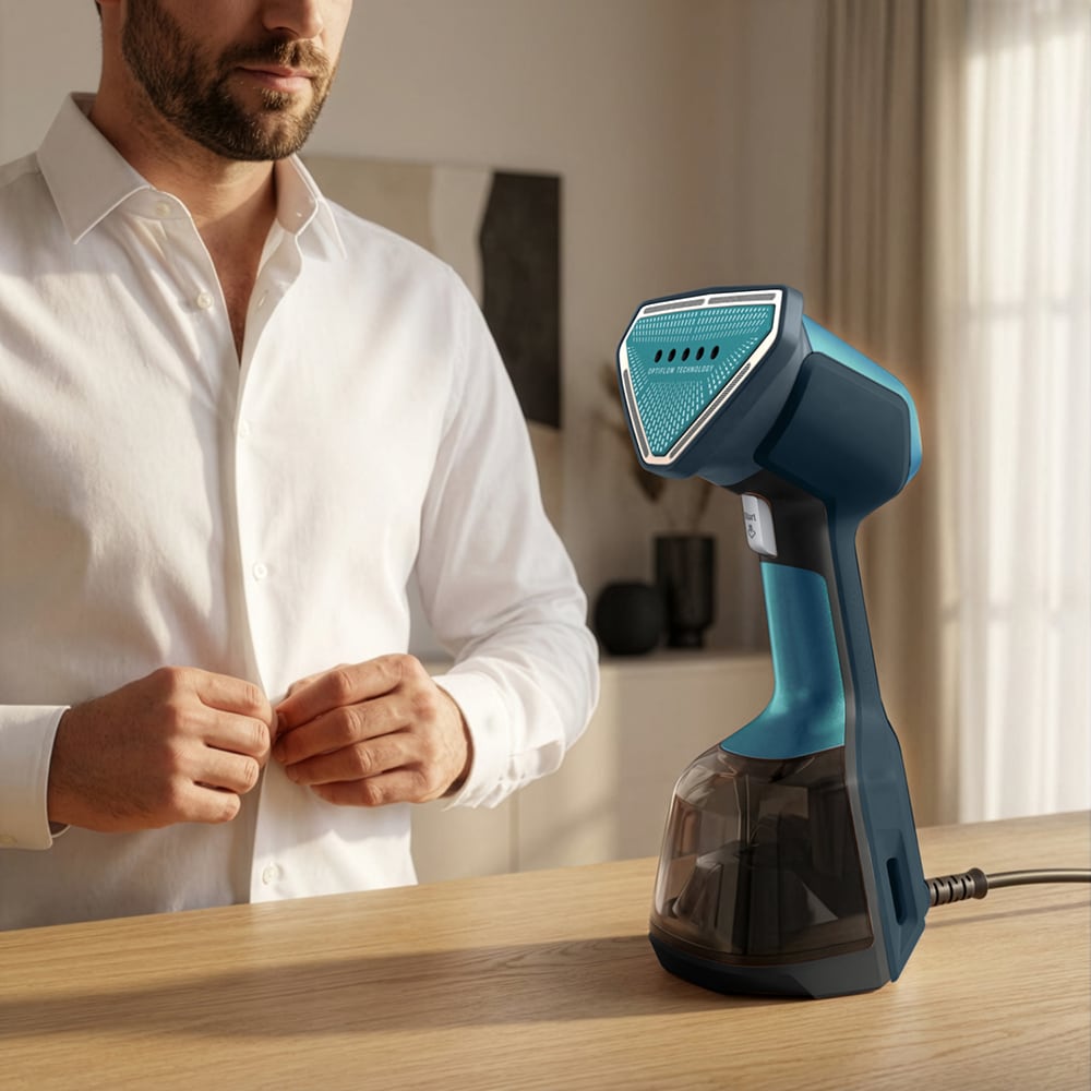 Aparat de calcat vertical TEFAL AeroSteam Elite DT9920F0, 1400W, 20g/min, 200ml, talpa ceramica, albastru