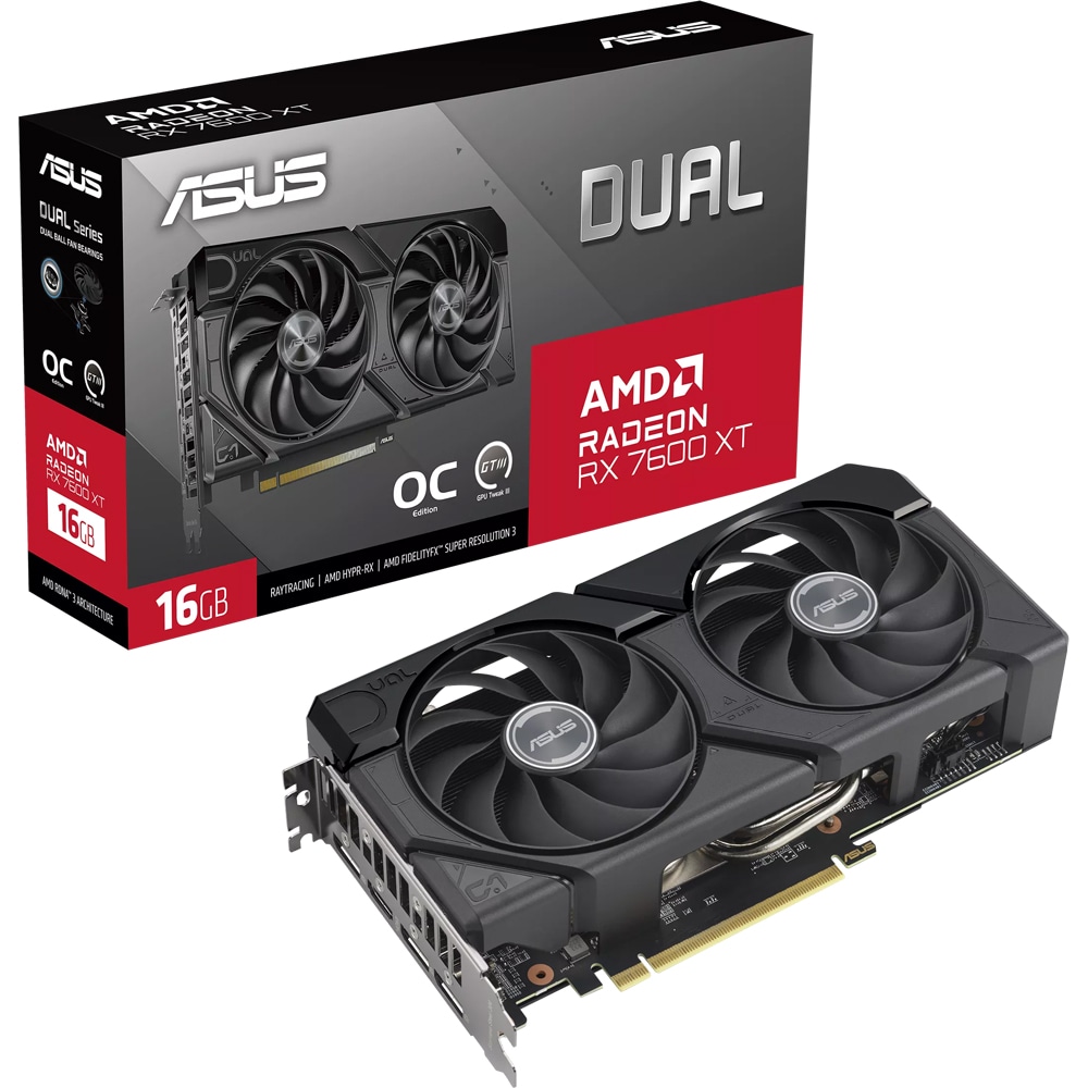 Placa video ASUS Dual Radeon RX 7600 XT OC Edition, 16GB GDDR6, 128bit, DUAL-RX7600XT-O16G
