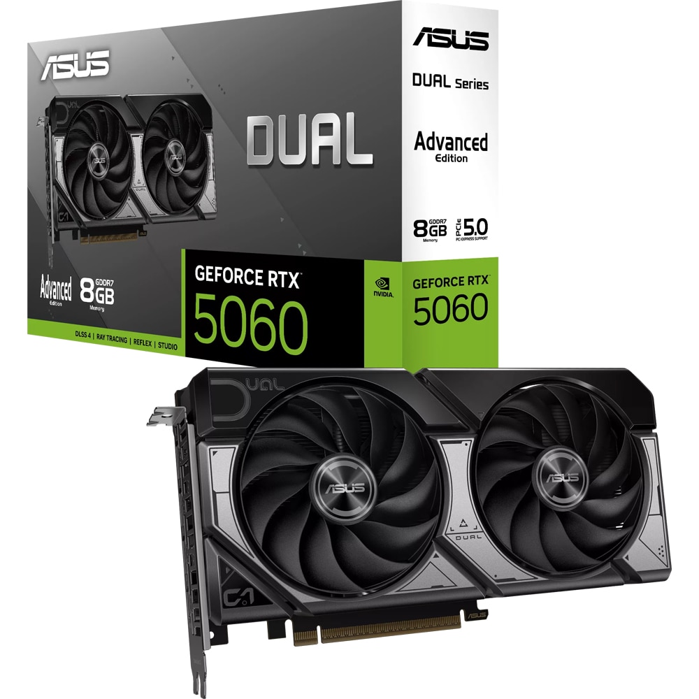 Placa video ASUS Dual GeForce RTX 5060 OC Edition Advanced, 8GB GDDR7, 128bit, DUAL-RTX5060-O8G-A