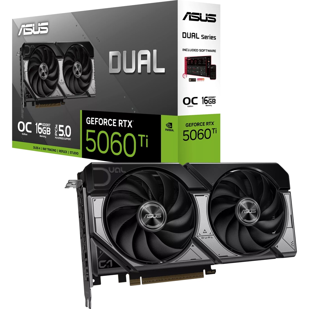 Placa video ASUS Dual GeForce RTX 5060 Ti OC Edition, 16GB GDDR7, 128bit, DLSS 4, DUAL-RTX5060TI-O16G