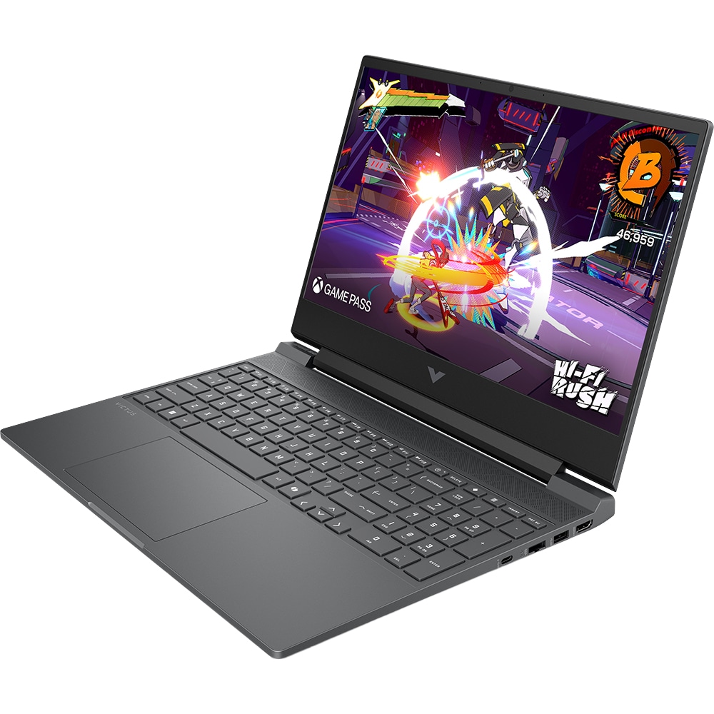 Laptop Gaming HP Victus 15-fa2153nn, Intel Core 7-14650HX pana la 5.2 GHz, 15.6" Full HD, 12GB, SSD 512GB, NVIDIA GeForce RTX 4050 6GB, Free DOS, argintiu inchis