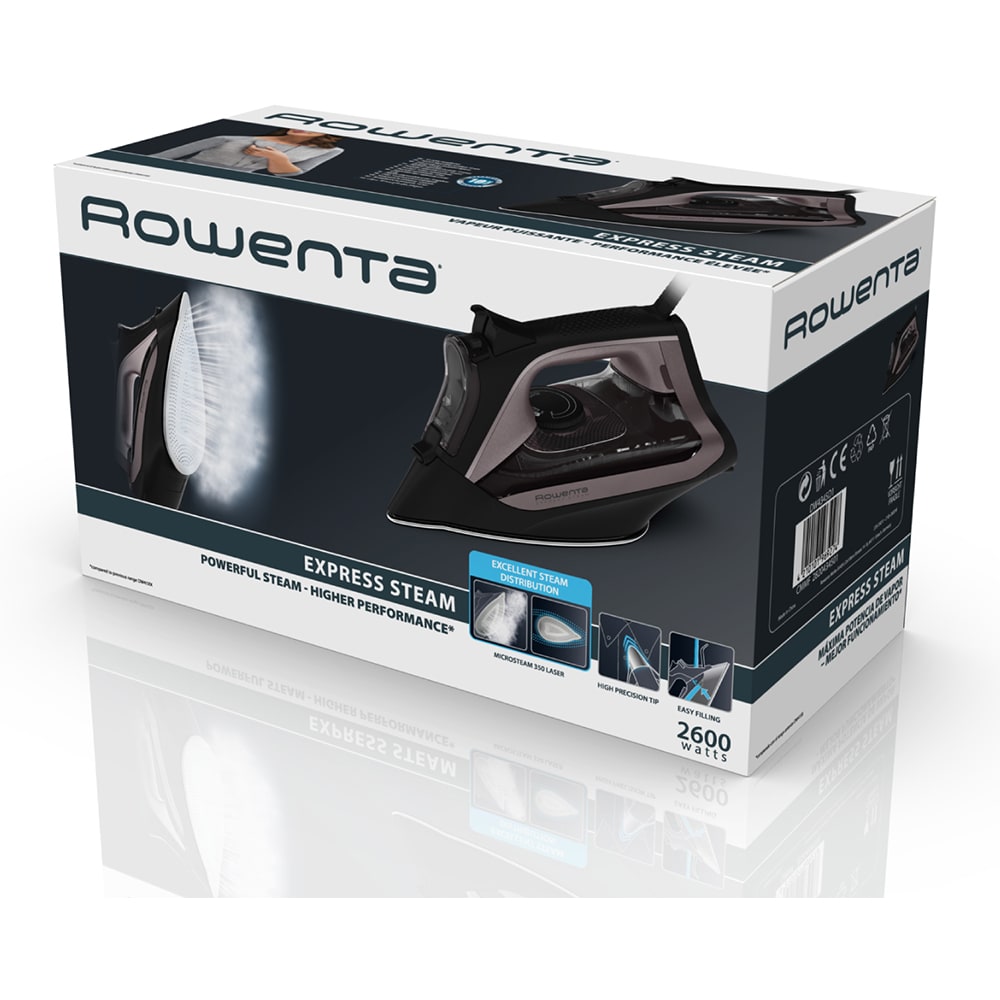 Fier de calcat ROWENTA Express DW4345D1, 2600W, 200g/min, 250ml, talpa Microsteam 350 Laser, negru-roz