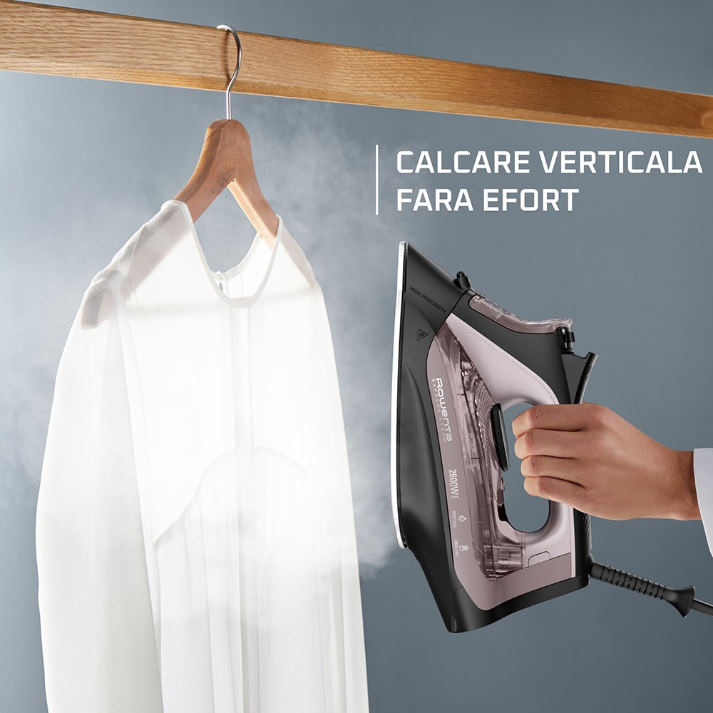 Fier de calcat ROWENTA Express DW4345D1, 2600W, 200g/min, 250ml, talpa Microsteam 350 Laser, negru-roz