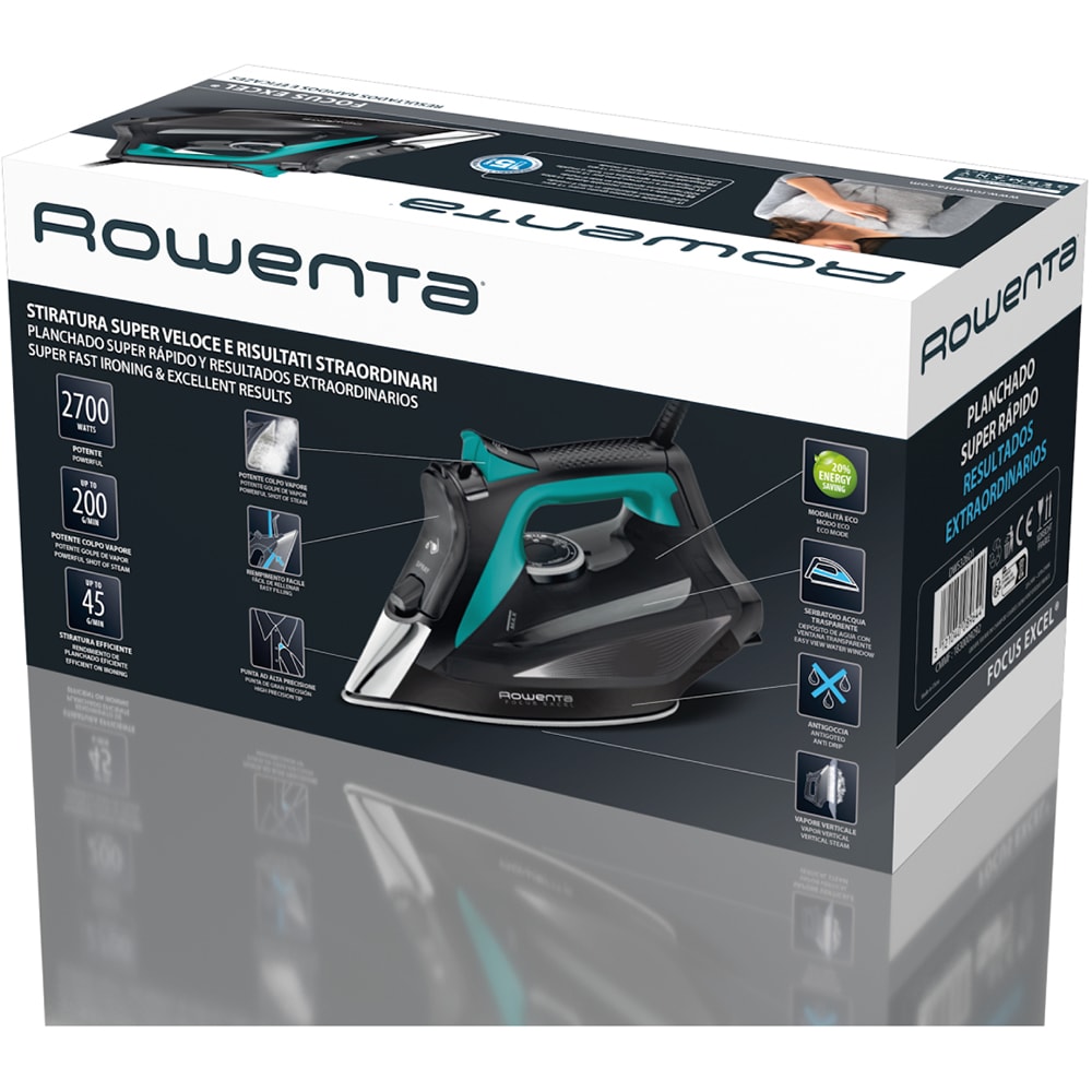 Fier de calcat ROWENTA Focus Excel DW5326D1, 2700W, 200g/min, 300ml, talpa Microsteam 400 Laser, negru-verde