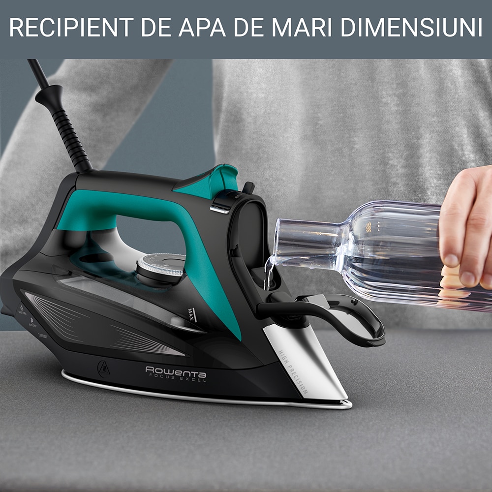 Fier de calcat ROWENTA Focus Excel DW5326D1, 2700W, 200g/min, 300ml, talpa Microsteam 400 Laser, negru-verde