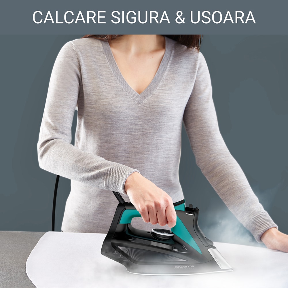 Fier de calcat ROWENTA Focus Excel DW5326D1, 2700W, 200g/min, 300ml, talpa Microsteam 400 Laser, negru-verde