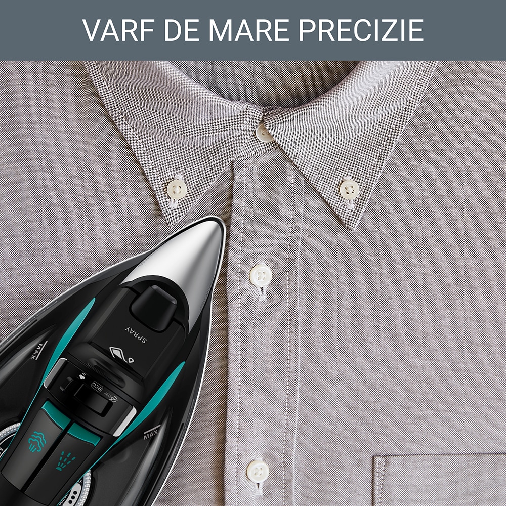 Fier de calcat ROWENTA Focus Excel DW5326D1, 2700W, 200g/min, 300ml, talpa Microsteam 400 Laser, negru-verde