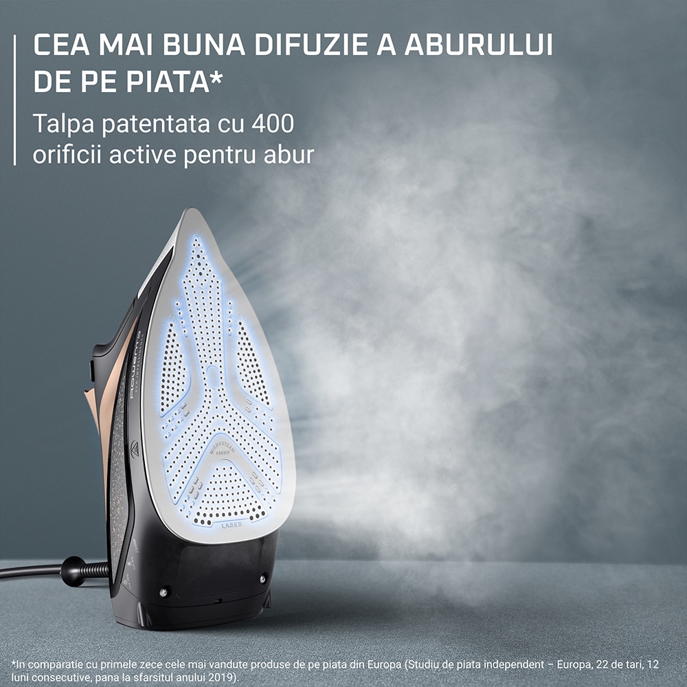 Fier de calcat ROWENTA Eco Intelligence DW6341D1, 2500W, 190g/min, 300ml, talpa Microsteam 400 Laser, negru-rose gold