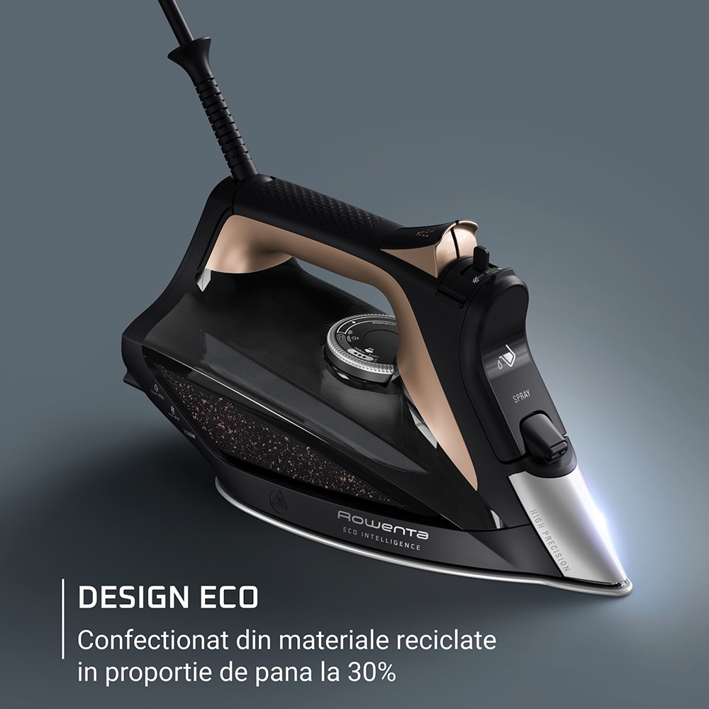Fier de calcat ROWENTA Eco Intelligence DW6341D1, 2500W, 190g/min, 300ml, talpa Microsteam 400 Laser, negru-rose gold