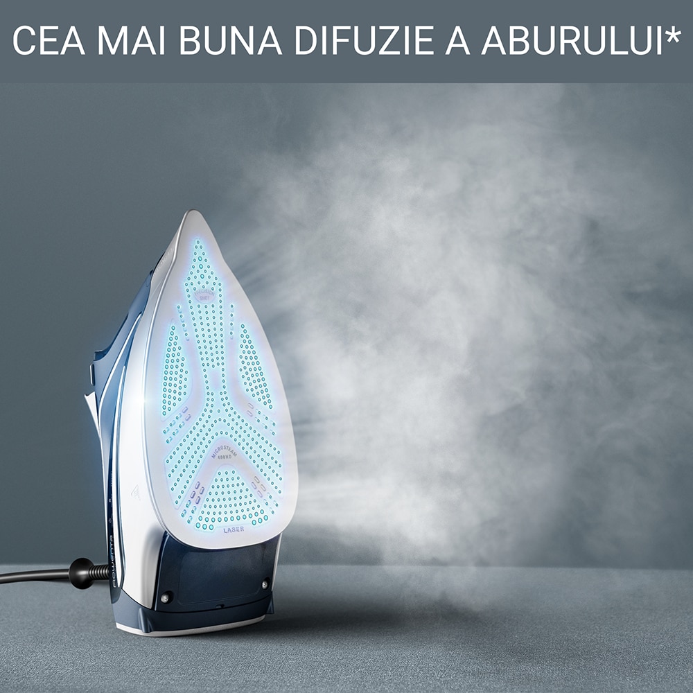 Fier de calcat ROWENTA Pro Master DW8221D1, 2800W, 200g/min, 310ml, talpa Microsteam 400 Laser, albastru inchis-argintiu