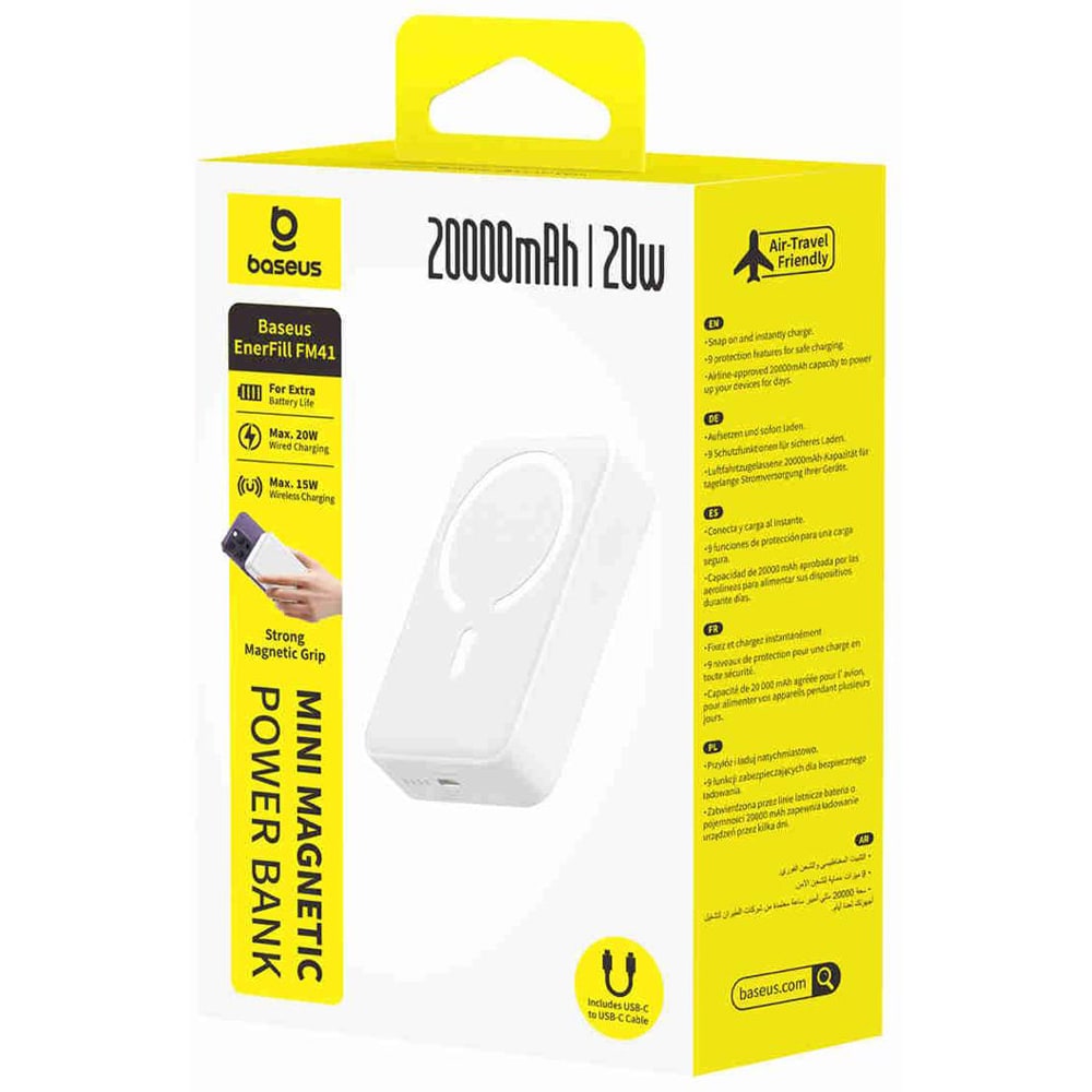 Baterie externa BASEUS EnerFill FM41, 20000 mAh, 1x USB-C Power Delivery 20W, alb
