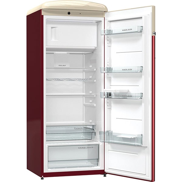 Frigider cu o usa GORENJE Retro OBRB153R, 254 l, H 154 cm, Clasa E, bordo