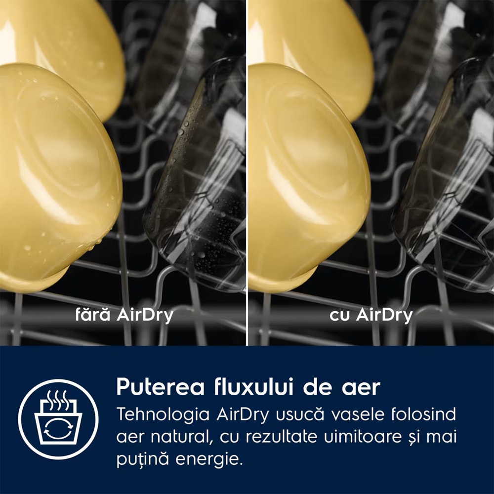 Masina de spalat vase incorporabila ELECTROLUX E62ID110SX, AirDry, 13 seturi, 8 programe, 60 cm, Clasa D, inox