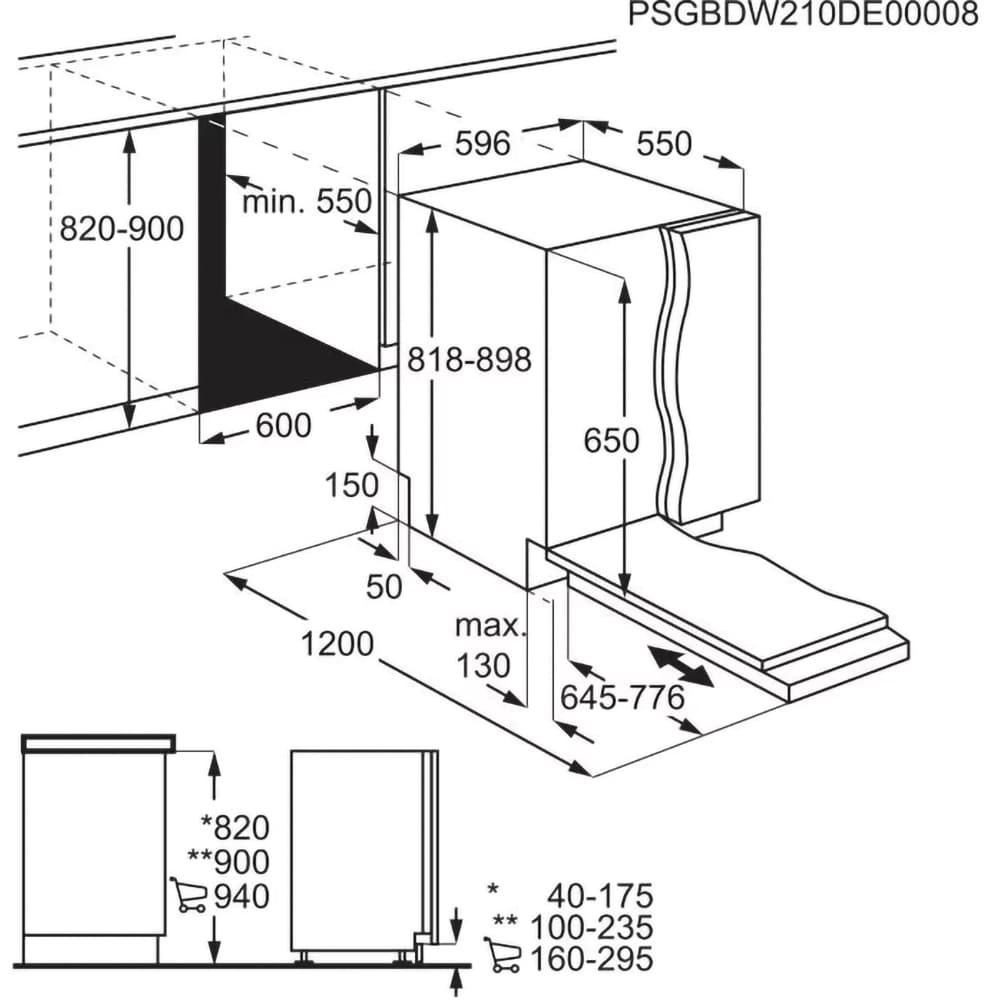 Masina de spalat vase incorporabila ELECTROLUX E62LB100S, AirDry, 13 seturi, 8 programe, 60 cm, Clasa B, panou comanda negru