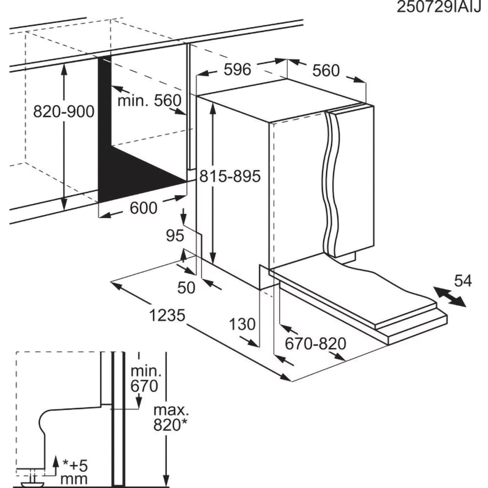 Masina de spalat vase incorporabila ELECTROLUX E82LB120S, AirDry, 13 seturi, 8 programe, 60 cm, Clasa B, panou comanda negru