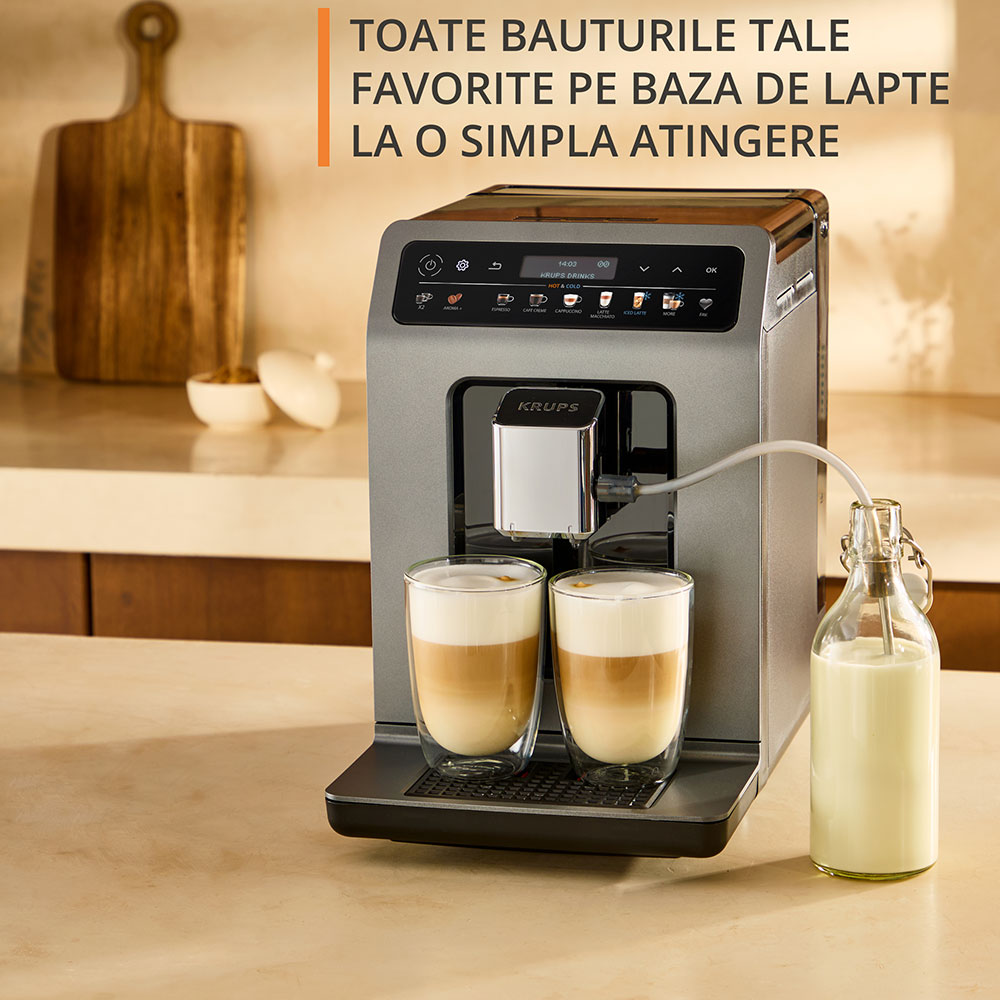Espressor automat KRUPS Evidence Hot&Cold EA898GF0, 2.3l, 1450W, 15 bar, gri-negru