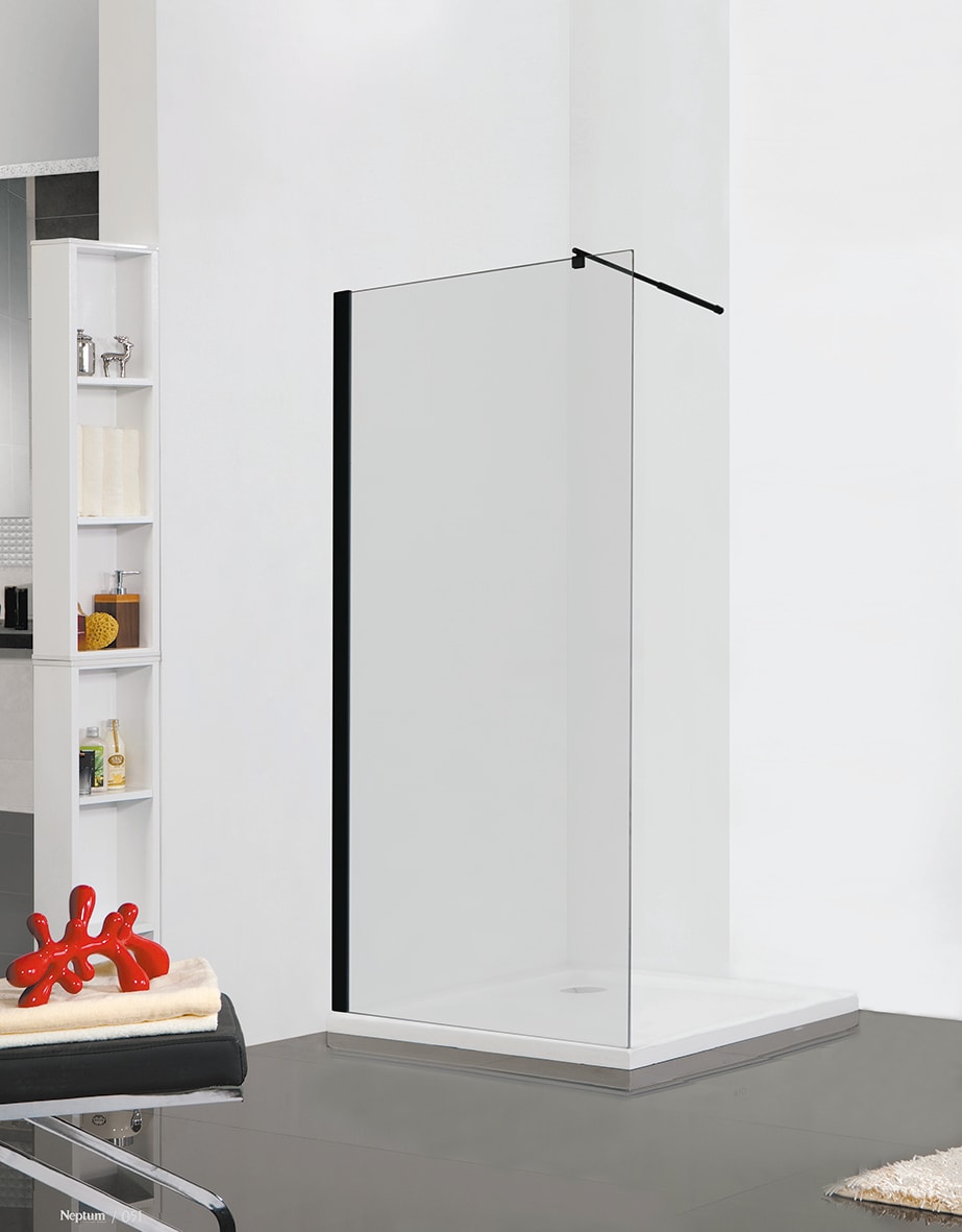 Paravan dus walk-in, aluminiu si sticla, negru mat, 100 x 195 cm 