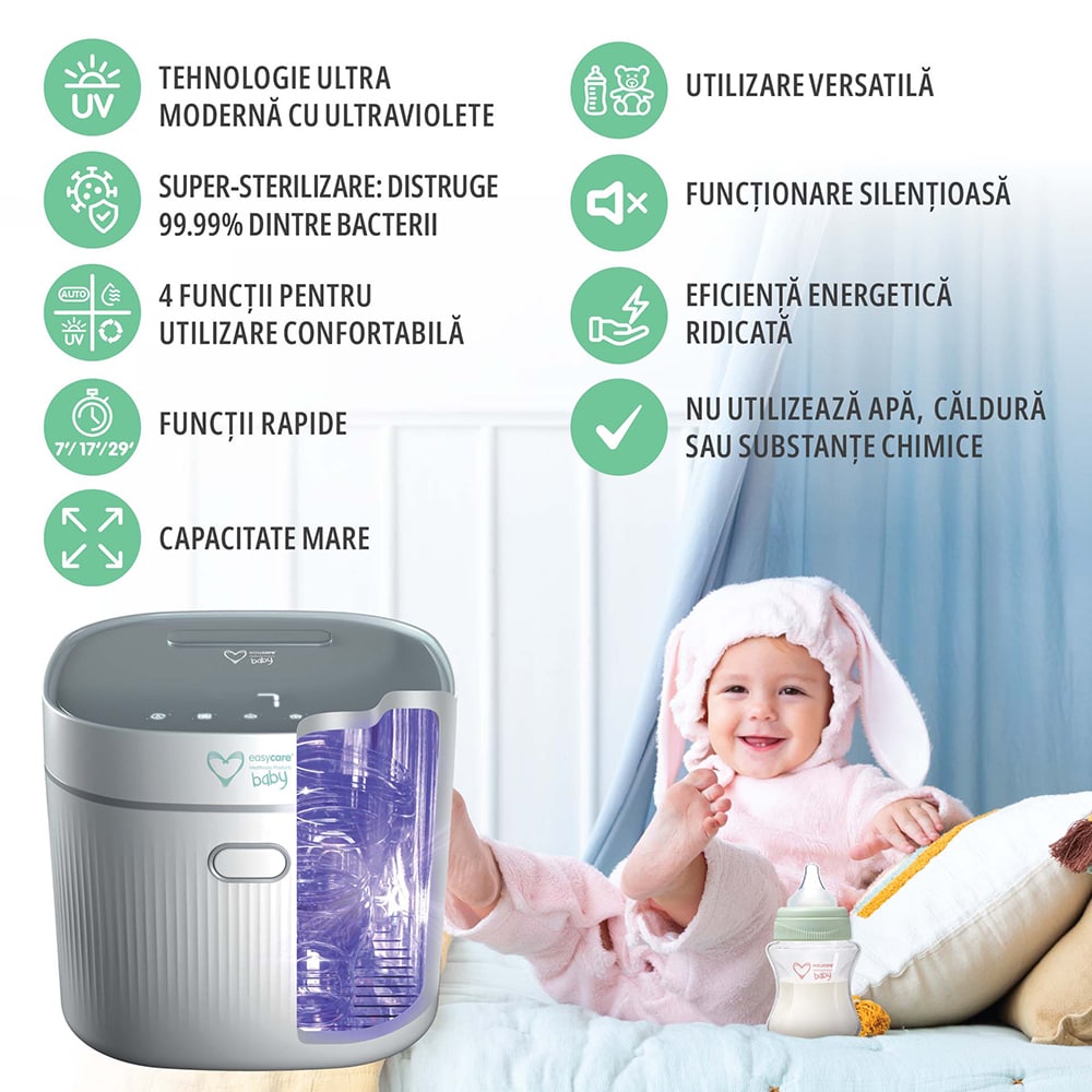 Sterilizator biberoane EASY00250, 8l, 135W, alb-gri