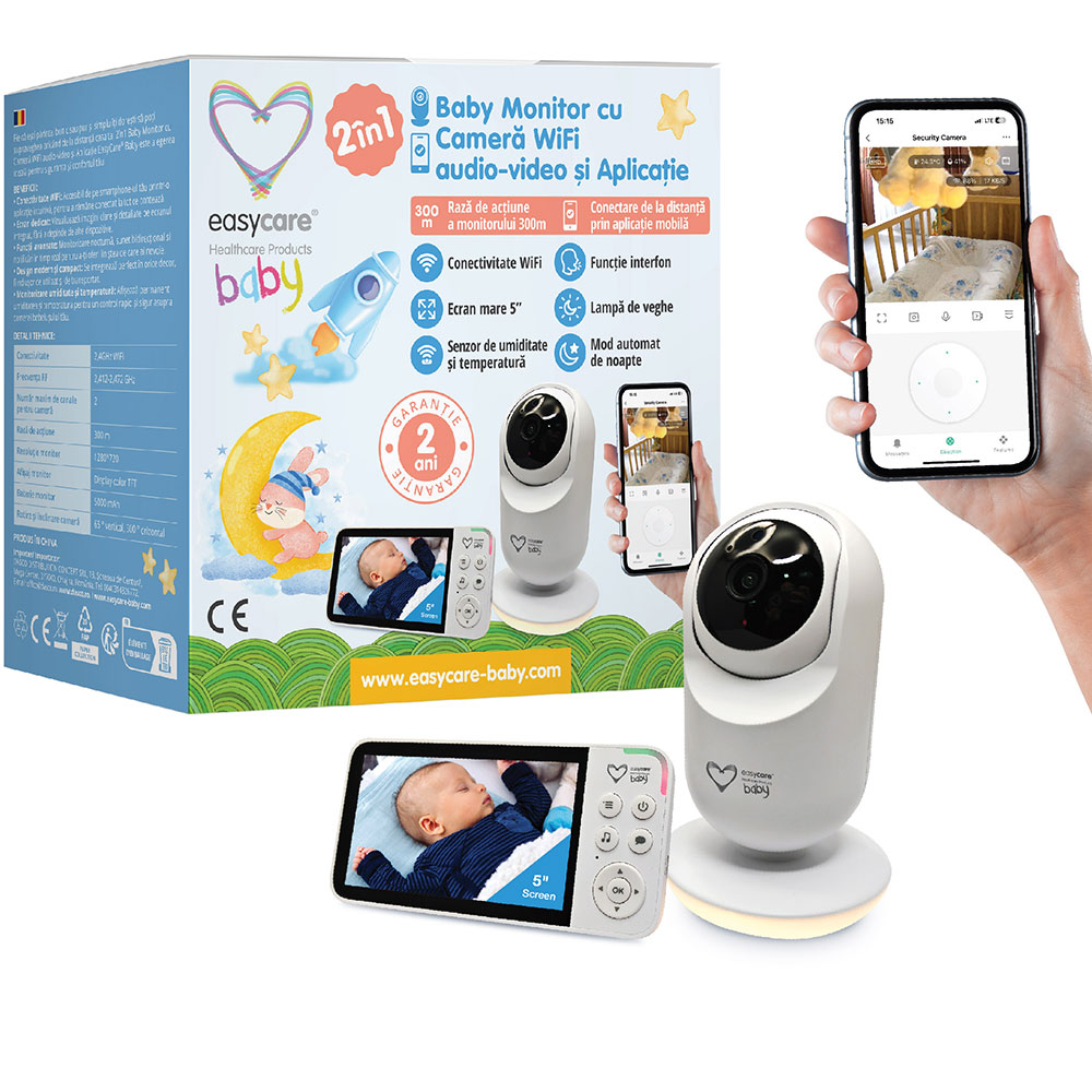 Monitor video EASYCARE Wi-Fi EASY00279, 5", alb