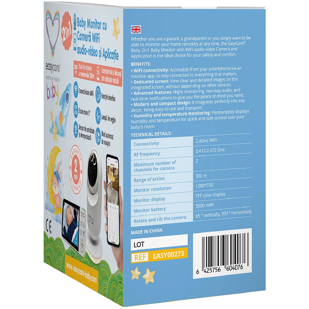 Monitor video EASYCARE Wi-Fi EASY00279, 5", alb