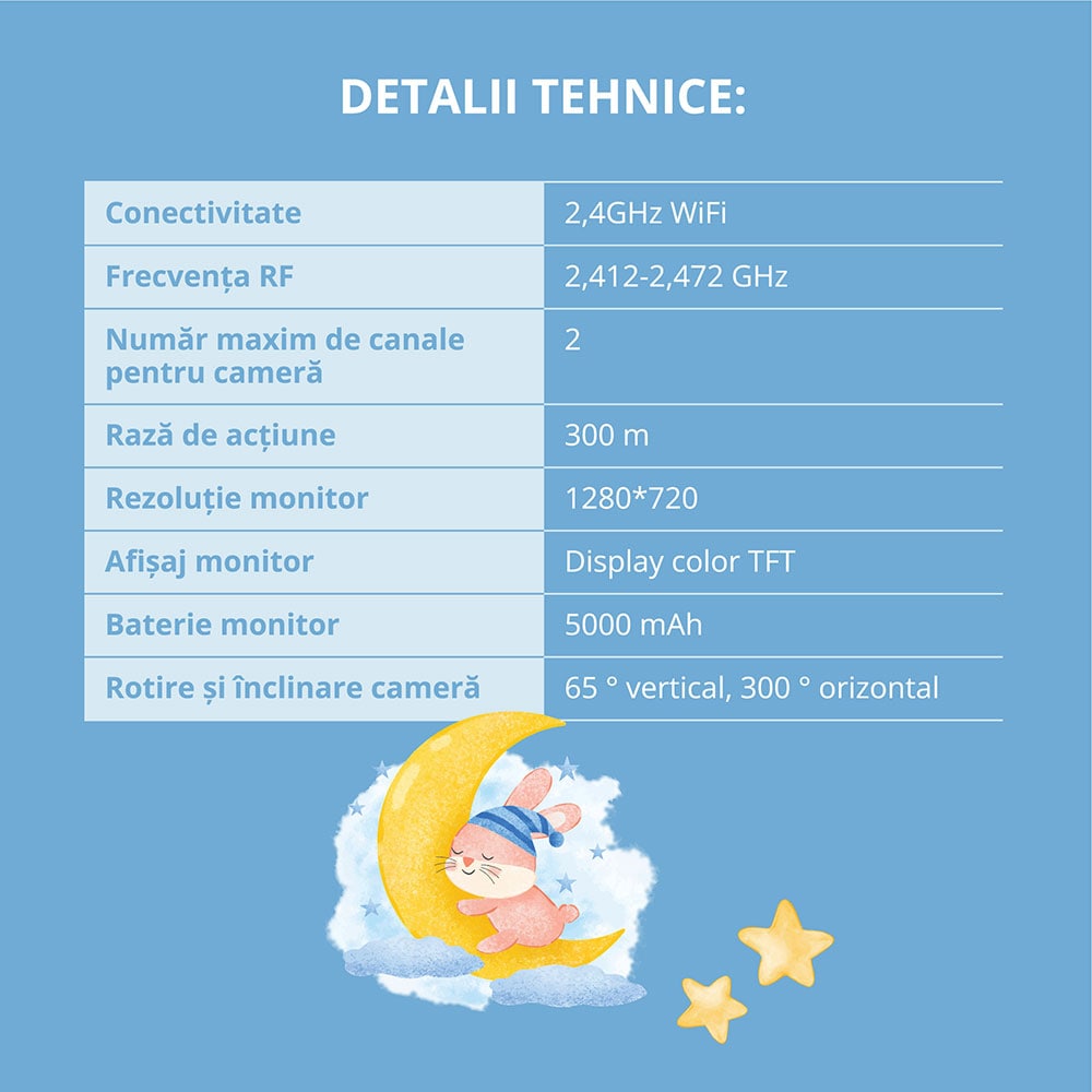 Monitor video EASYCARE Wi-Fi EASY00279, 5", alb