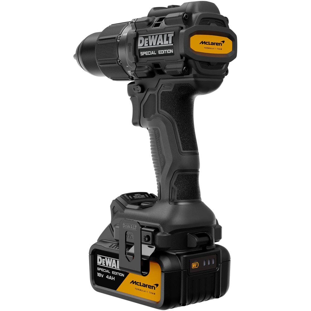 Masina de gaurit si insurubat cu percutie DEWALT x McLaren F1 Team DCD86MM1T-QW, 1x4Ah, 18V, 2000RPM, 90Nm
