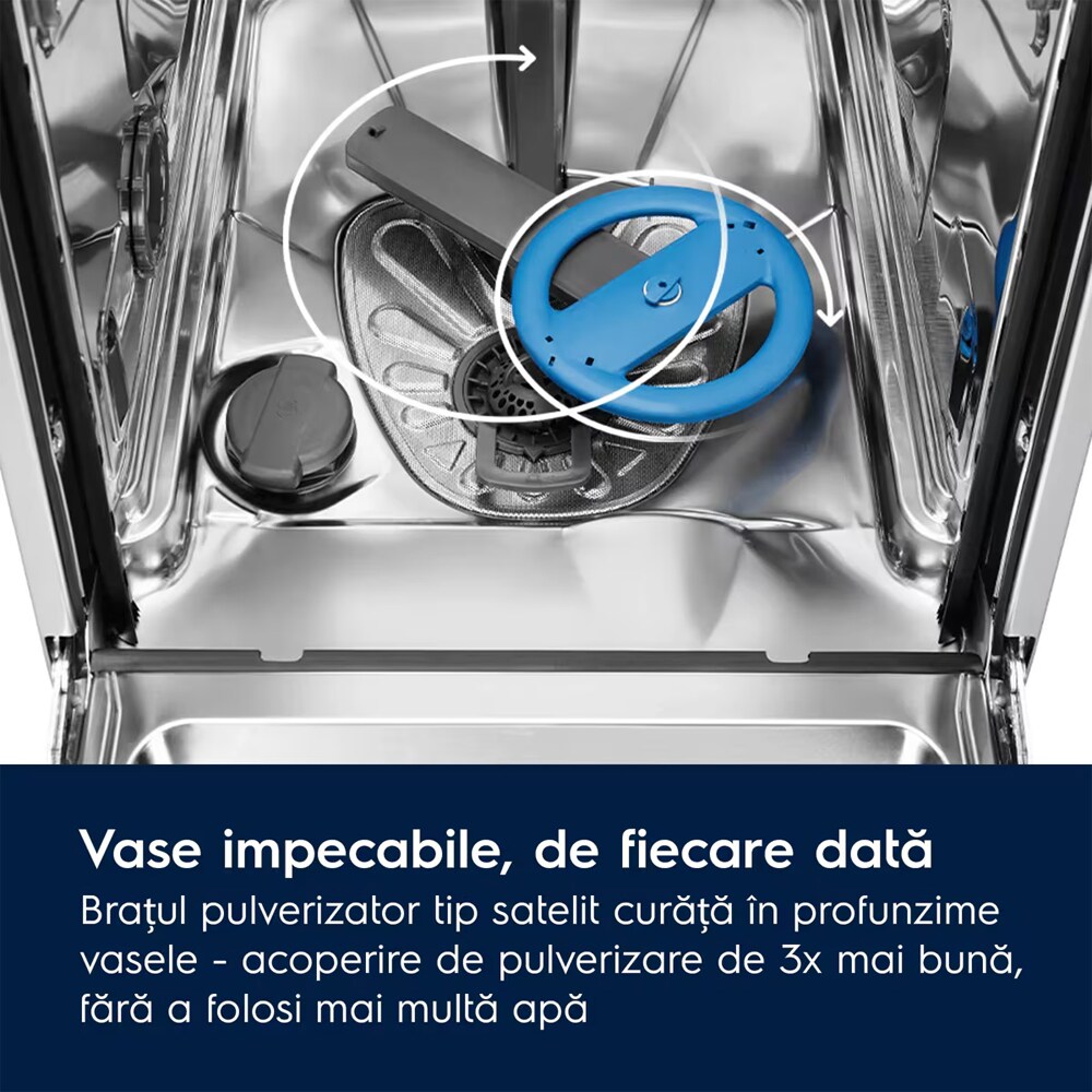 Masina de spalat vase incorporabila ELECTROLUX EEG63500L, AirDry, 10 seturi, 8 programe, 45 cm, Clasa B, panou comanda negru