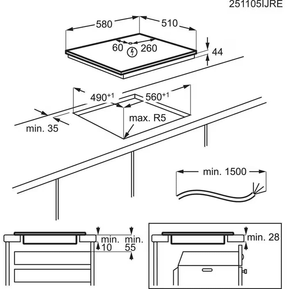 Plita incorporabila ELECTROLUX EIS62453IT, Inductie, 4 arzatoare, Touch Control, negru