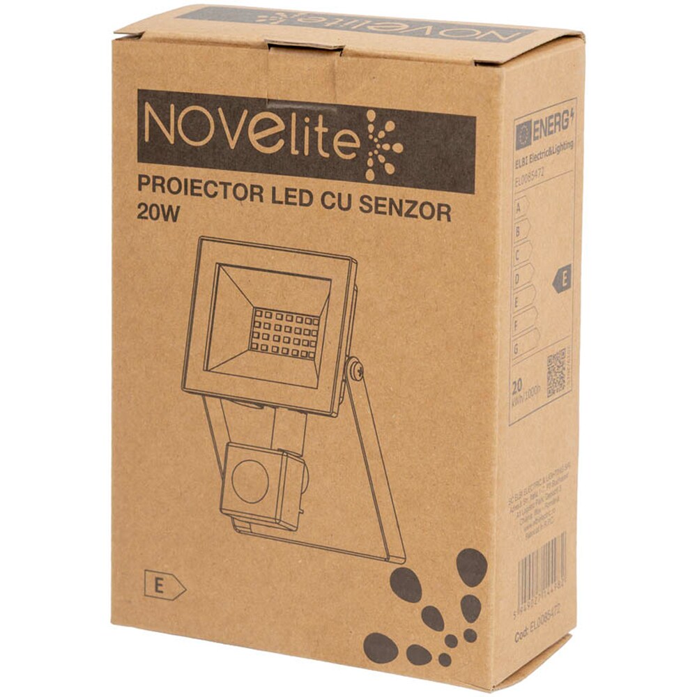 Proiector LED NOVELITE V4, 20W, 6500K, IP44/IP65, negru