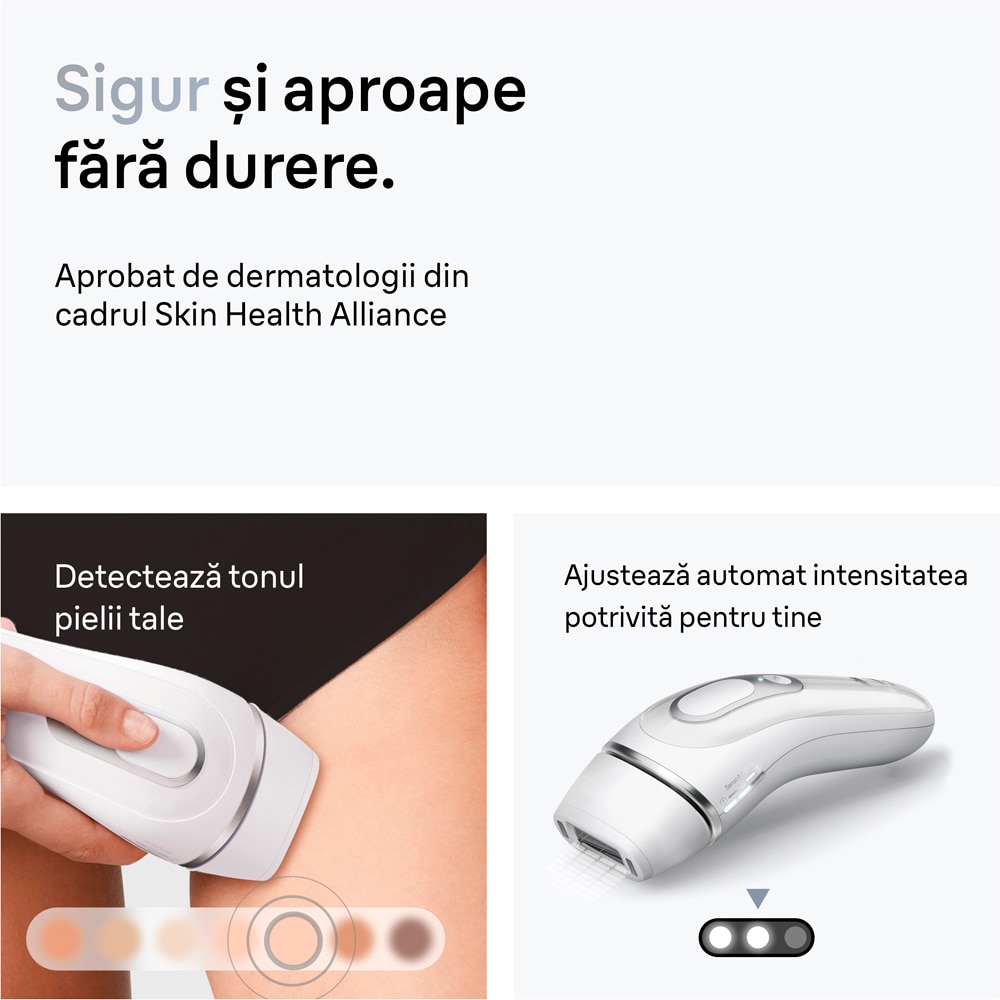 Epilator IPL BRAUN Silk-expert Pro 3 PL3020, 300000 impulsuri, 10 viteze, 1 accesoriu, SkinPro, reatea, alb-argintiu