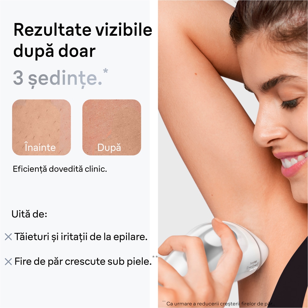 Epilator IPL BRAUN Silk-expert Pro 3 PL3020, 300000 impulsuri, 10 viteze, 1 accesoriu, SkinPro, reatea, alb-argintiu