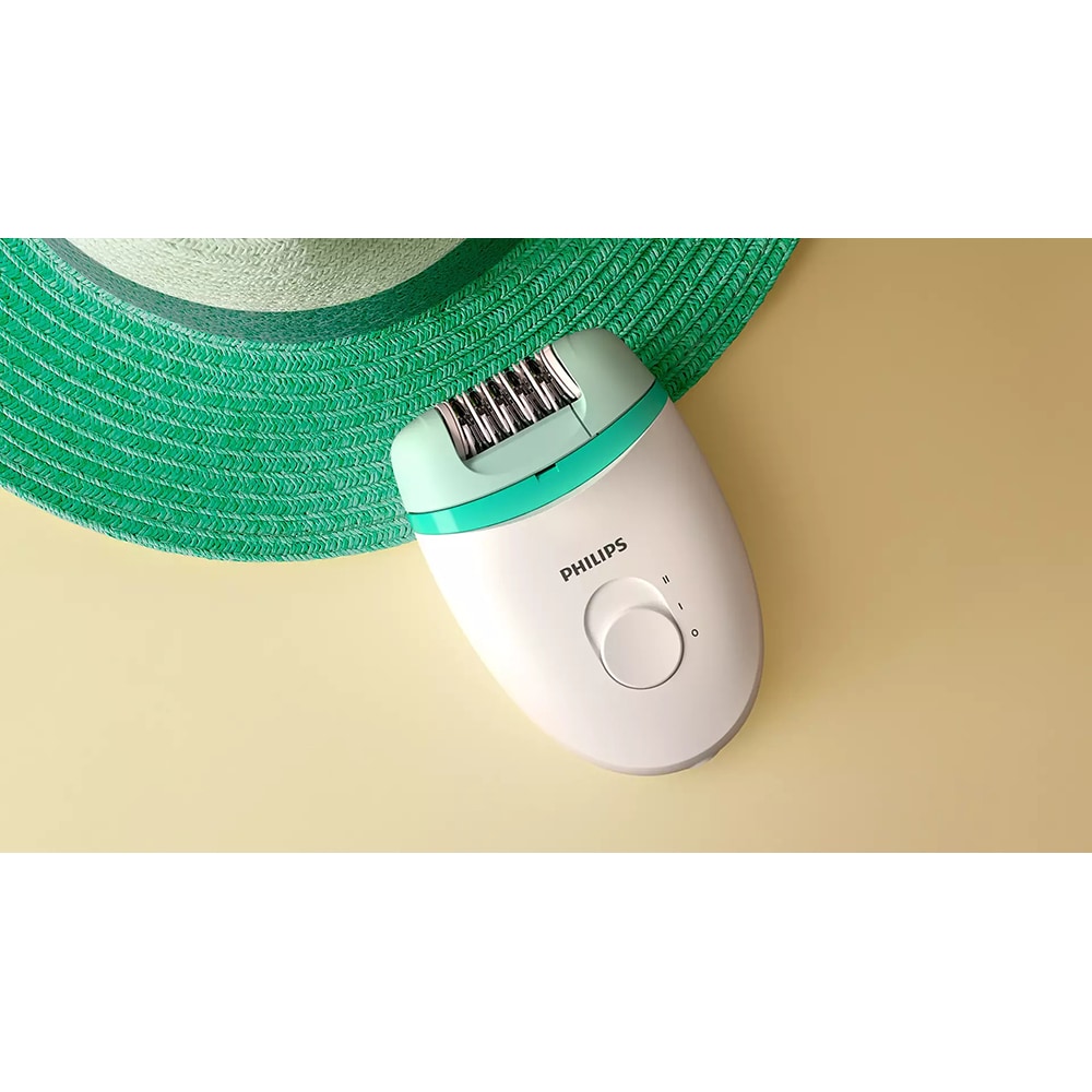 Epilator PHILIPS Satinelle Essential BRE245/00, 2 viteze, 2 accesorii, retea, alb-verde